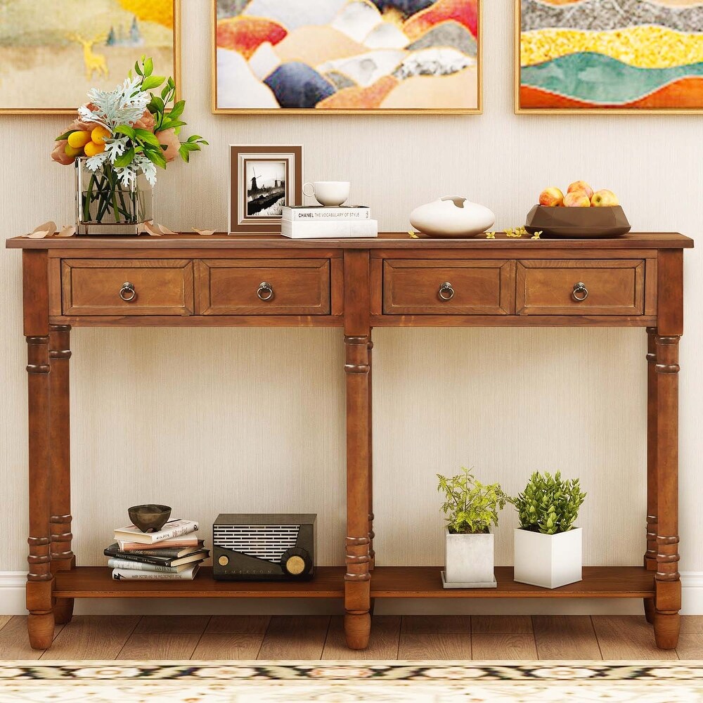 Console Table Sofa Table with Drawers and Long Shelf for Living Room