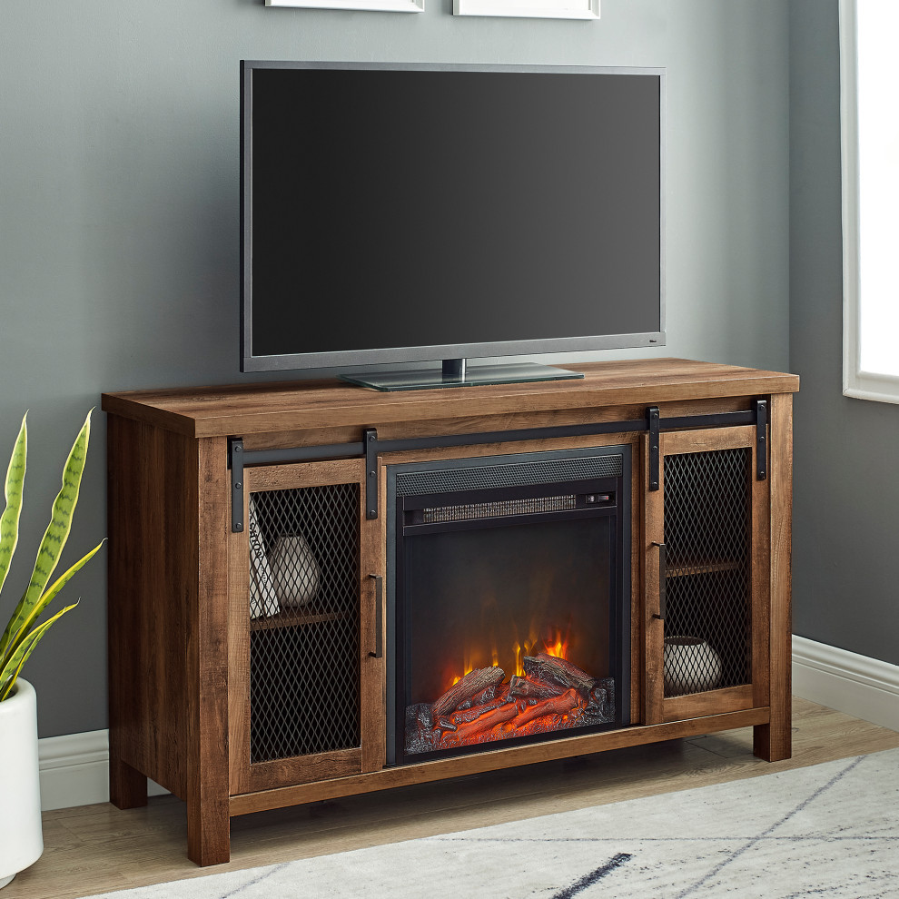 48 quotRustic Farmhouse Fireplace TV Stand   Farmhouse   Entertainment Centers And Tv Stands   by Walker Edison  Houzz