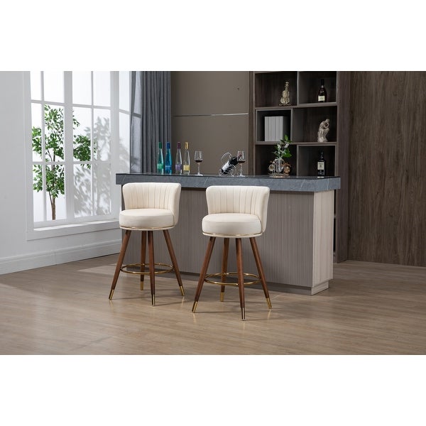 Retro Counter Height Bar Stools Set of 2， 360-degree Footrest， Ergonomic Backrest and Footstool， Easy to Assemble