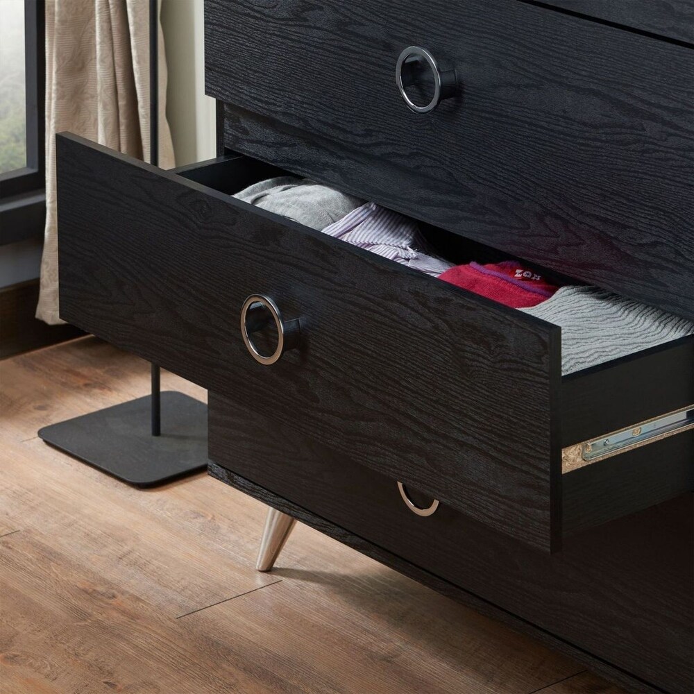 Wood 5 Drawers Chest in Black