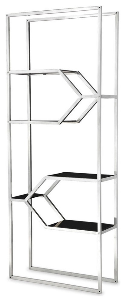 Haviland Bookshelf Black Tempered Glass Shelves Polished Stainless Steel Frame   Contemporary   Bookcases   by Zuri Furniture  Houzz