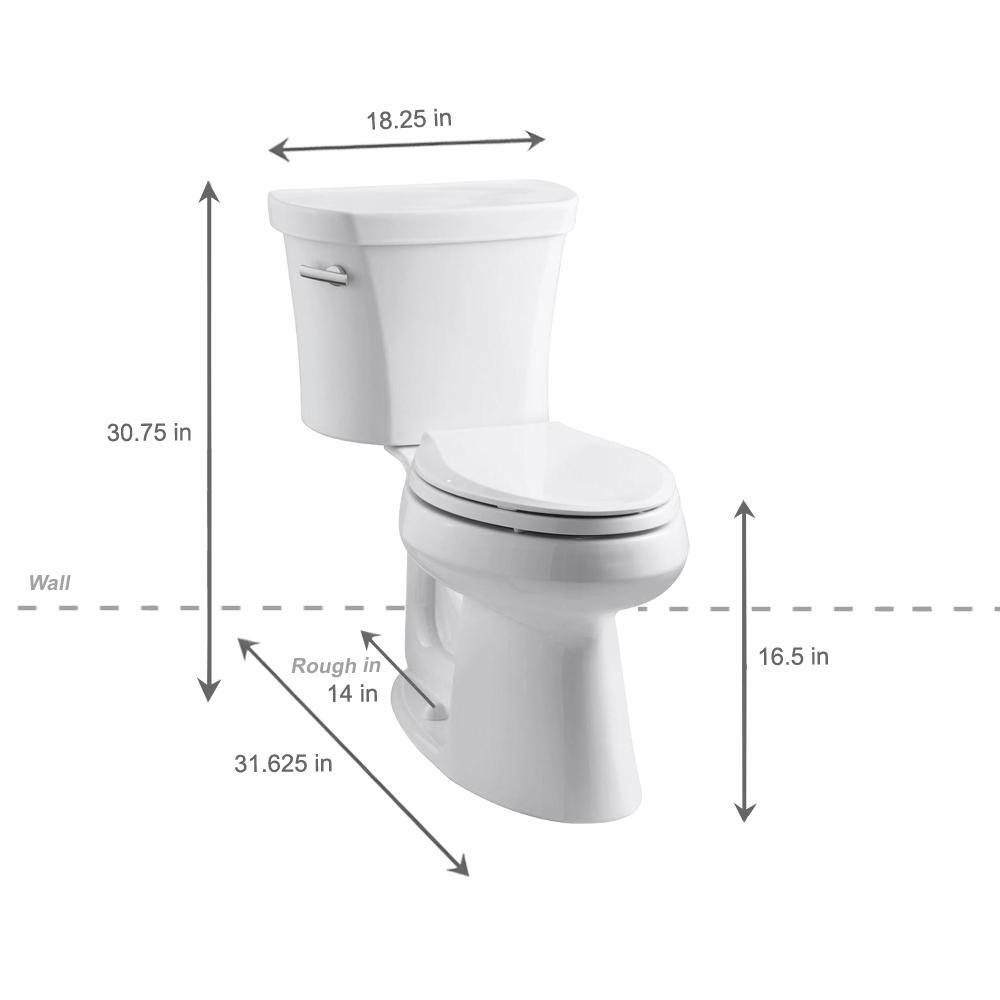 KOHLER Highline 14 in. Rough-In 2-Piece 1.28 GPF Single Flush Elongated Toilet in White Seat Not Included K-3949-0