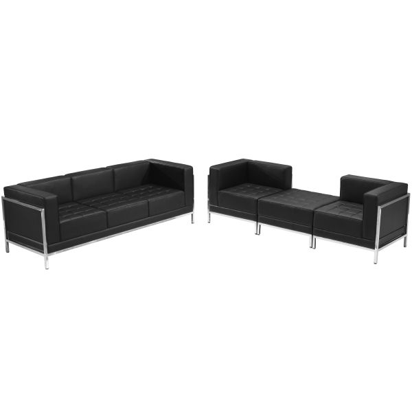 HERCULES Imagination Series Black LeatherSoft Sofa and Lounge Chair Set， 4 Pieces