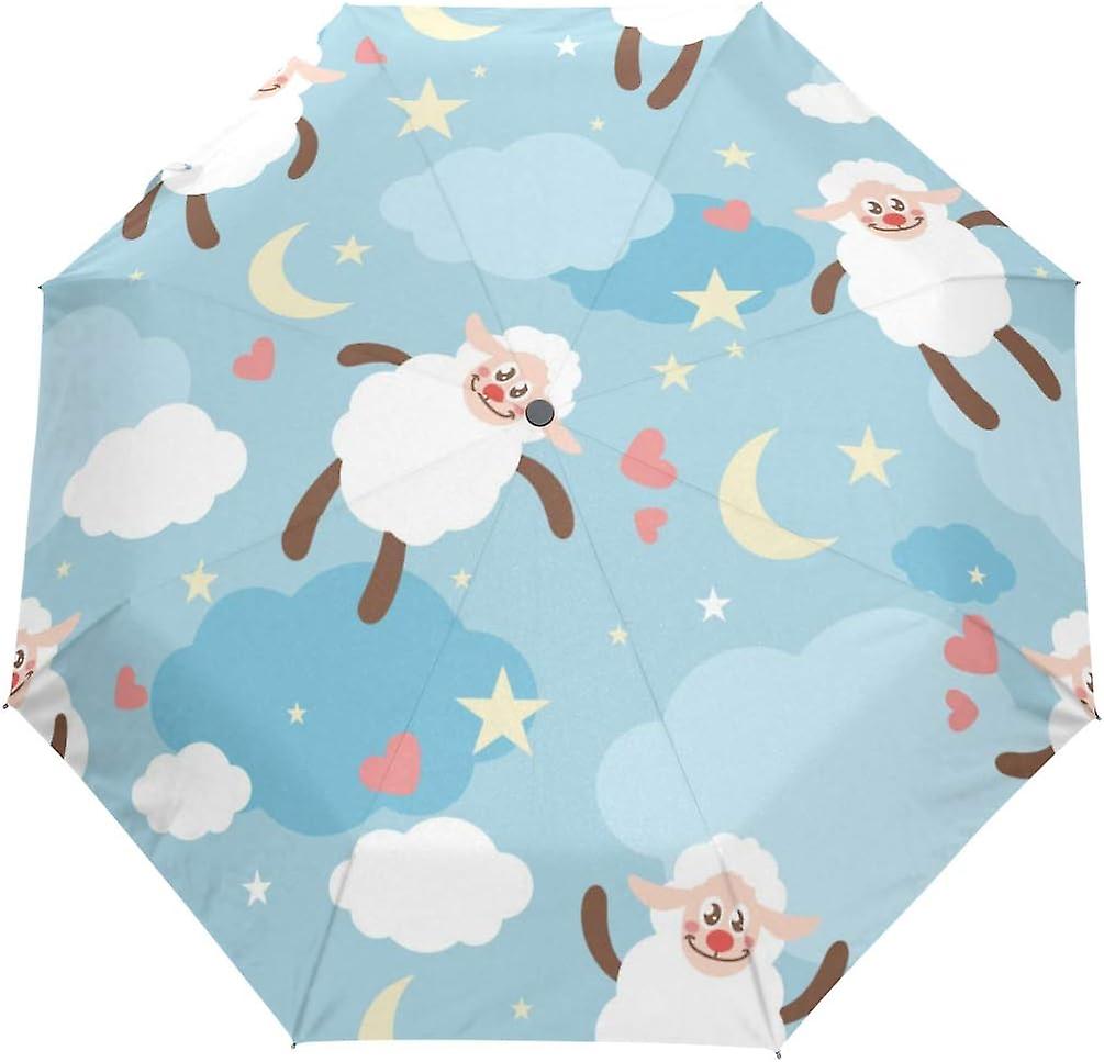 Travel Umbrella Automatic Windproof Foldable Umbrella Cute Sheep Pattern