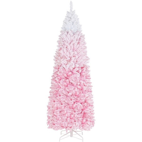 Yaheetech Prelit Flocked Pencil Artificial Christmas Tree Holiday Decoration Hinged Spruce