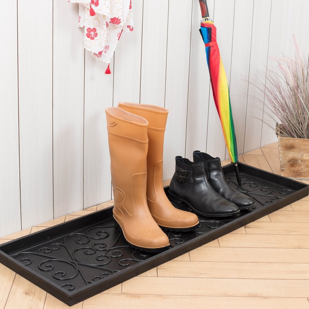 Jani Natural   Recycled Rubber Boot Tray with Cross Embossed Coir Insert