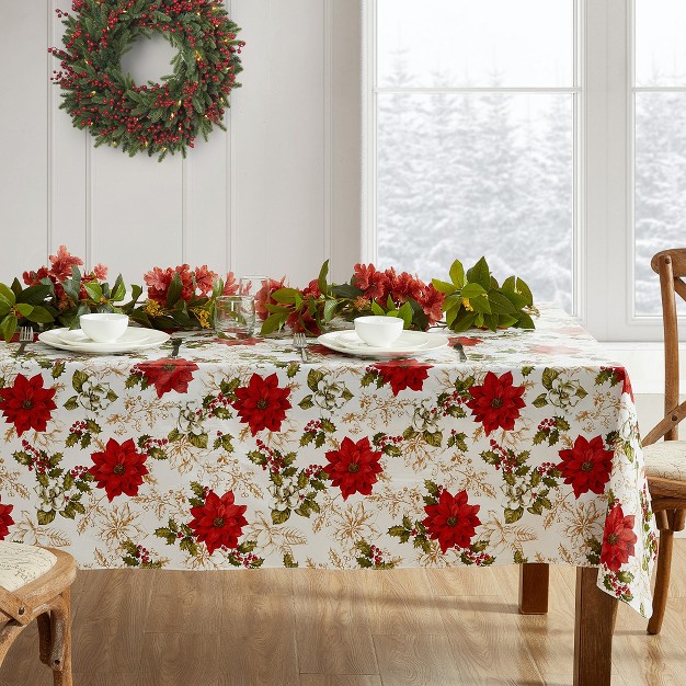 Poinsettia Grace Vinyl Indoor outdoor Tablecloth Elrene Home Fashions