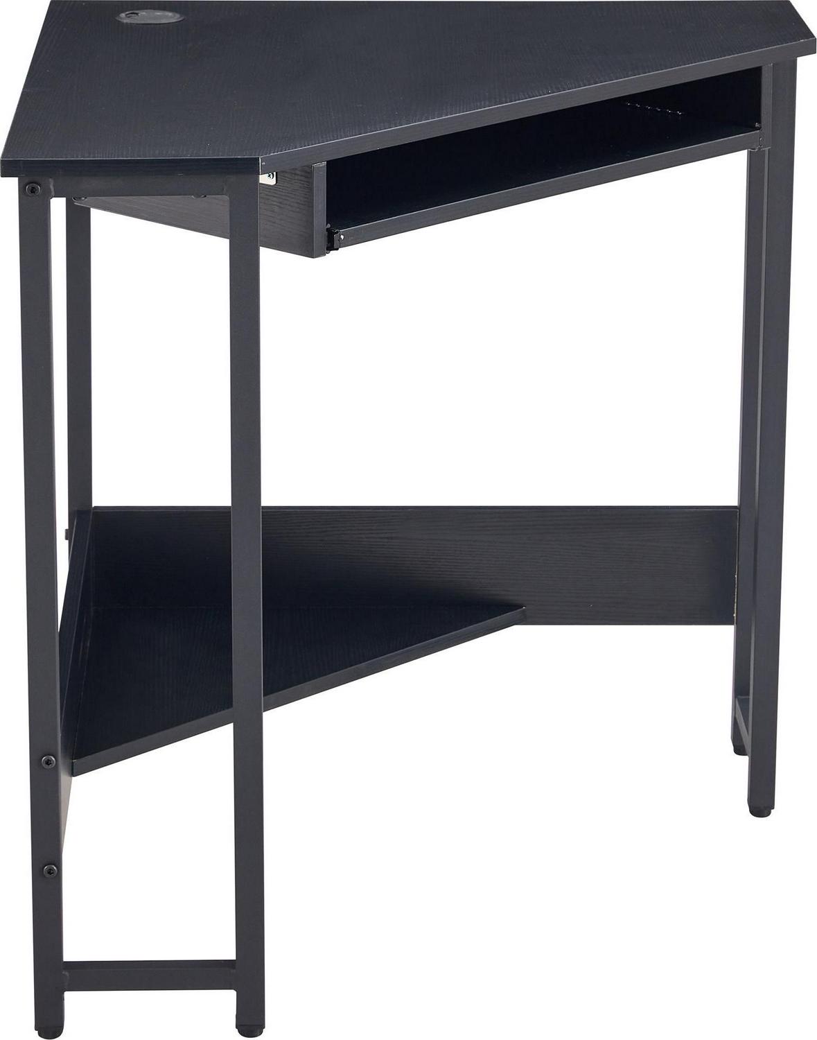 Aukfa Triangle Corner Desk- Wall Computer Desk with Keyboard Tray and Storage Shelves- Black