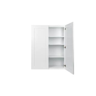 Plywell Ready to Assemble 24x30x12 in. Shaker Double Door Wall Cabinet with 2-Shelf in White SWxW2430