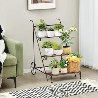 ANGELES HOME 33.5 in. H 3-Tier Metal Plant Stand with Wheels and Handle for Balcony 8CK10TA019