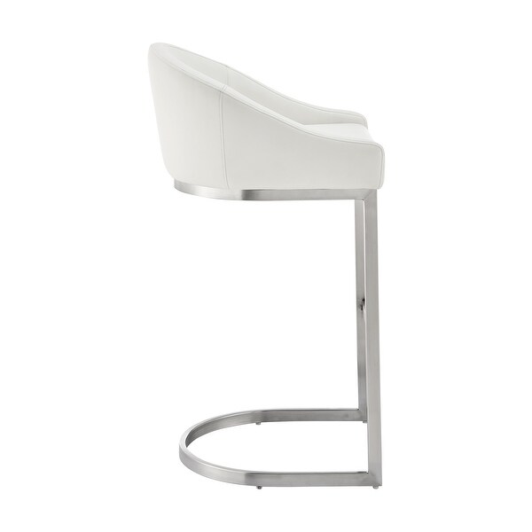 Lina 24 Inch Counter Stool Chair， Metal Cantilever Base， White Faux Leather