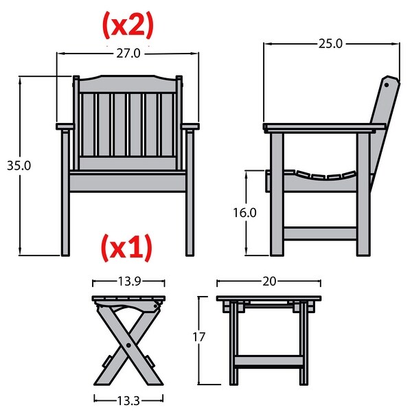 Garden Chairs and Folding Side Table (3piece Set)