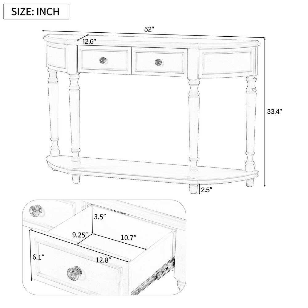 Merax Retro Circular Curved Console Table with Two Top Drawers