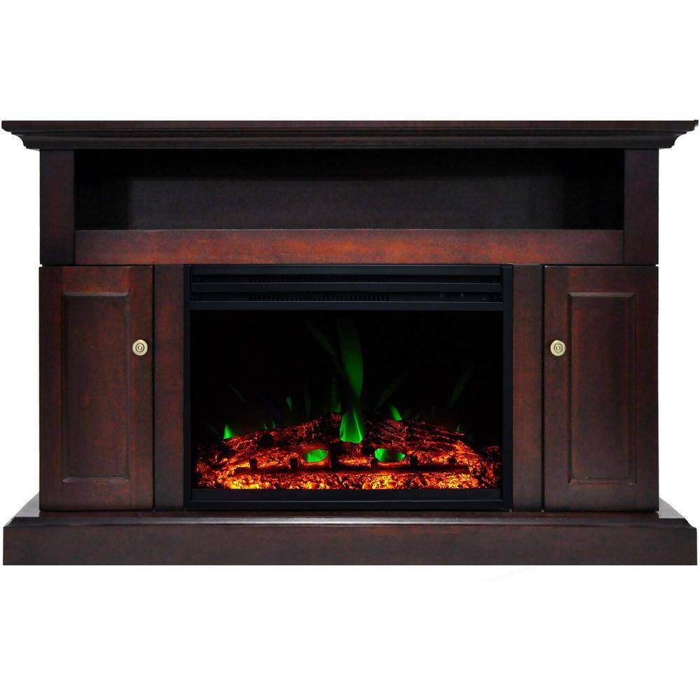 Cambridge Sorrento 47 in. Electric Fireplace Heater TV Stand in Mahogany with Enhanced Log Display and Remote Control CAM5021-2MAHLG3