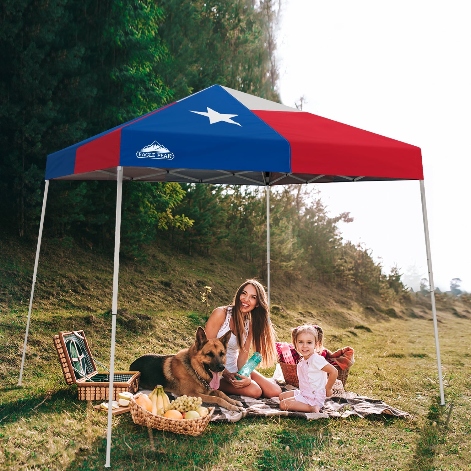 EAGLE PEAK 10' x 10' Slant Leg Pop-up Canopy Tent Easy One Person Setup Instant Outdoor Canopy Folding Shelter with 64 Square Feet of Shade (Texas Flag)