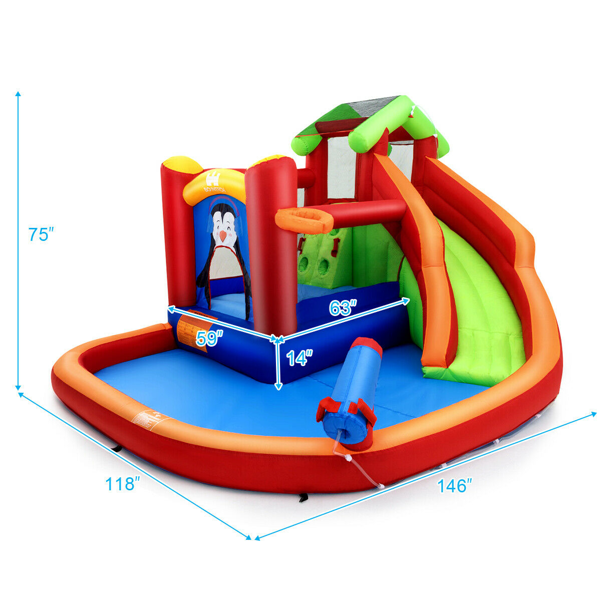 Gymax Inflatable Slide Bouncer and Water Park Bounce House Splash Pool Water Cannon