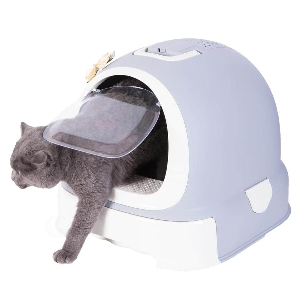 PAWSMARK Fully Enclosed Hooded Litter Pan with Front Entry Odor Close Door, Cat Litter Scoop Included QI003672