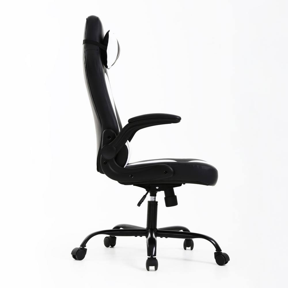 ProHT White Faux Leather Gaming Chair with Adjustable Arms and Lumbar Support 95000