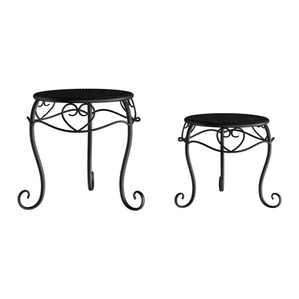 Earth Worth 8.5 in and 11 in. Tall Indoor/Outdoor Matte Black Metal Plant Stand (1-Tier) 513524SZD