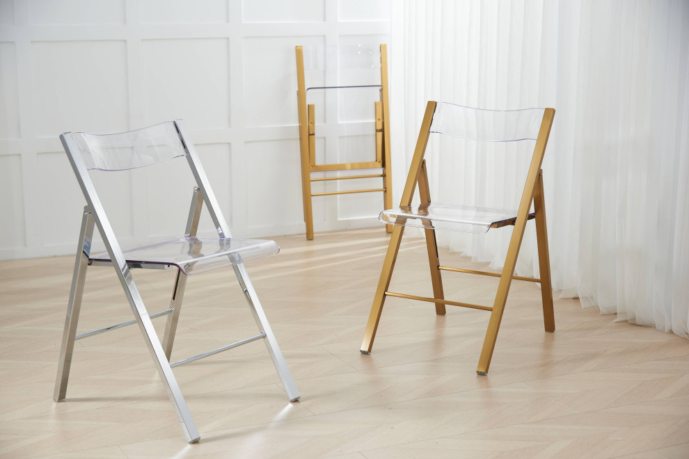 LeisureMod Menno Acrylic Folding Chair With Stainless Steel Frame   Contemporary   Folding Chairs And Stools   by LeisureMod  Houzz