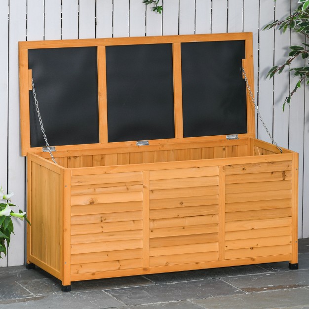 Outsunny 75 Gallon Wooden Deck Box Outdoor Storage Container With Aerating Gap amp Weather fighting Finish