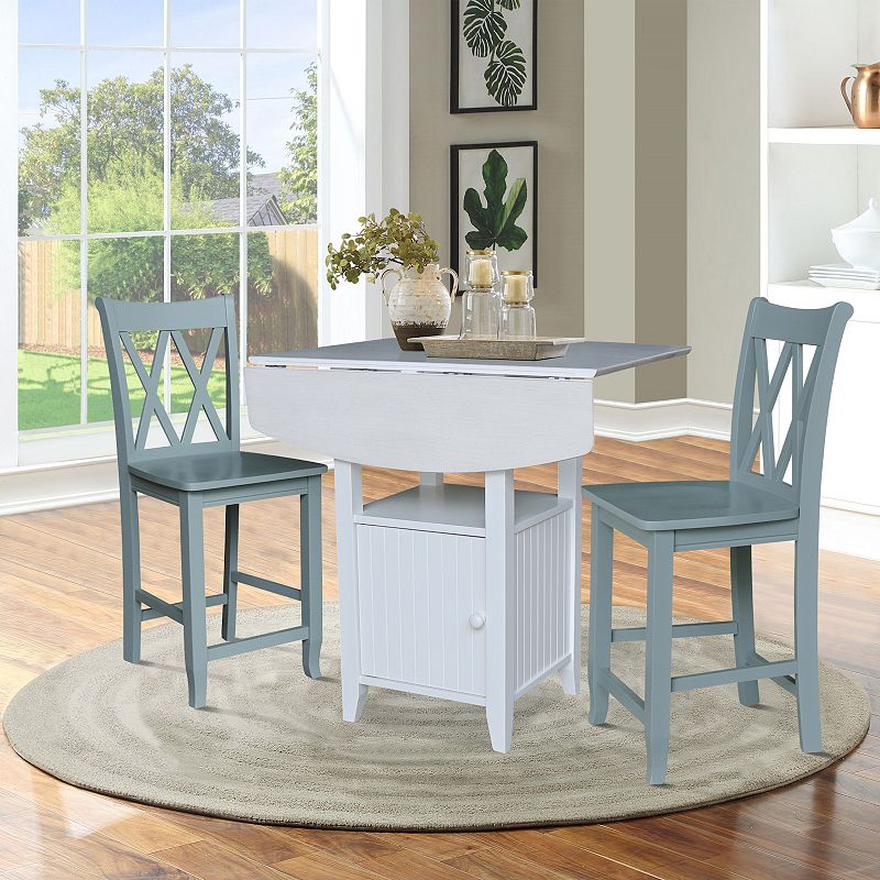 International Concepts Dual Drop Leaf Bistro Table and Counter Stools 3-piece Set