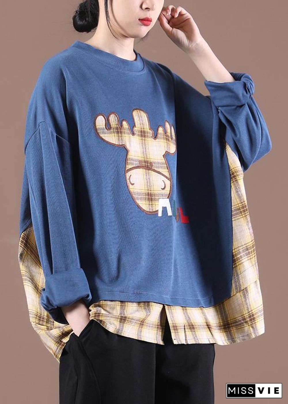 Comfy Blue Graphic Loose Sweatshirts Top