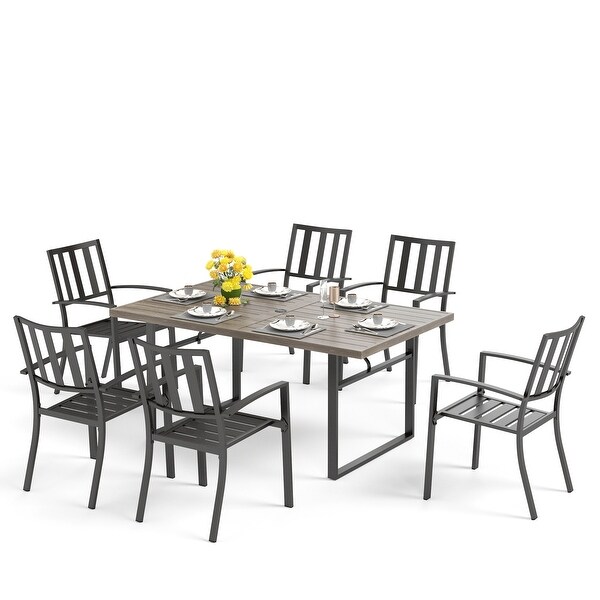 MAISON ARTS Patio Dining Set Metal Outdoor UShaped Leg Table and Chairs Furniture Set 7Piece