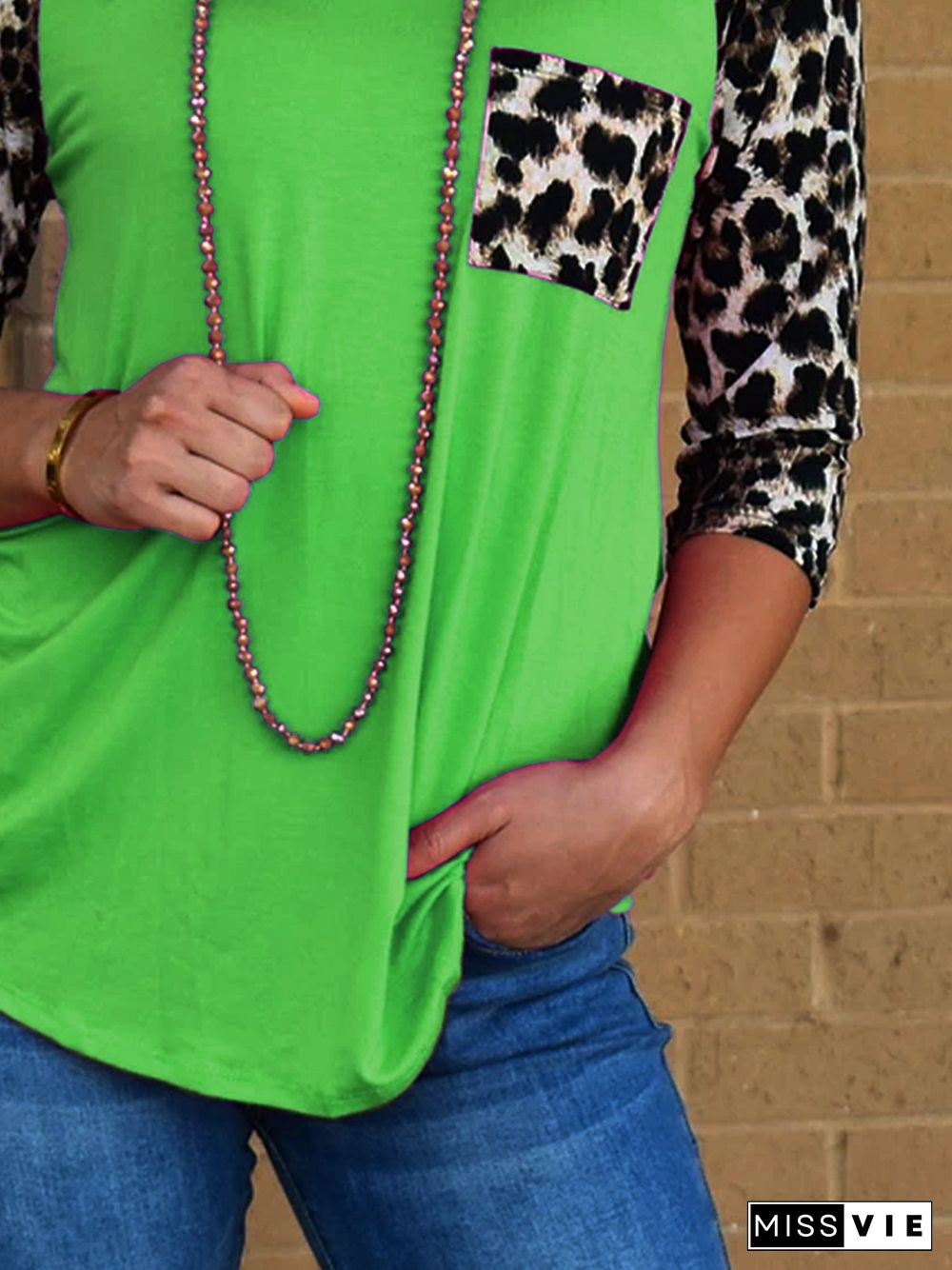 Printed Crew Neck Leopard Casual T-shirt