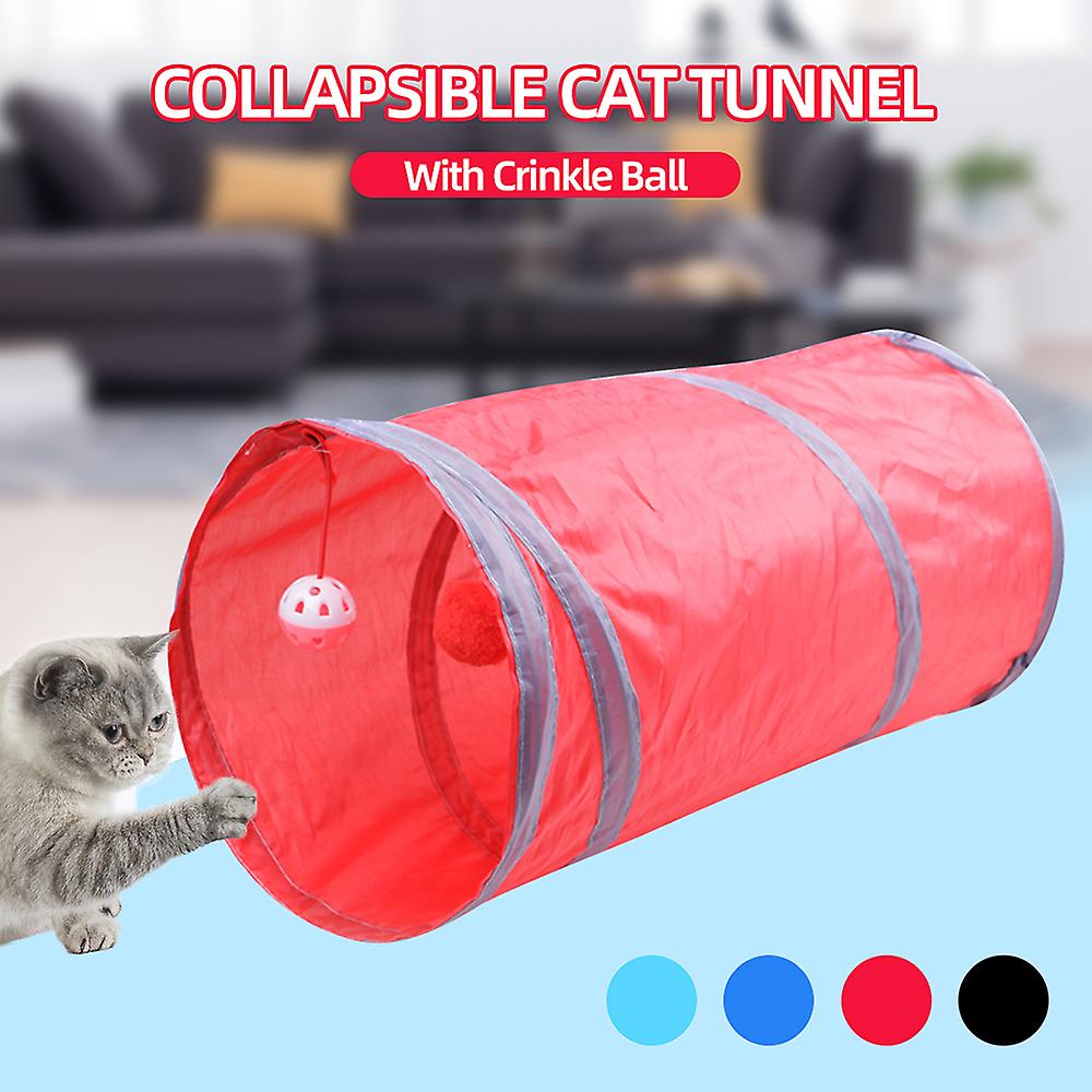 Collapsible Cat Tunnel Interactive Play Toy With Ringbell Ball For Hiding Hunting And Resting  Ideal For Multi-cat And Independent Play Red