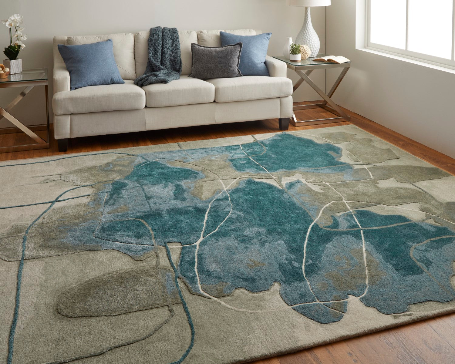 Ramiro Abstract Hand Tufted Blue / Green Rug