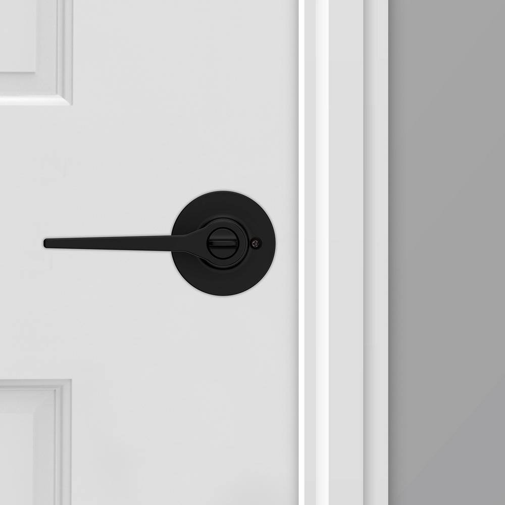 Kwikset Hollis Round Rose Matte Black Keyed Entry Door Lever featuring SmartKey Security 405HSLRDT514SMT