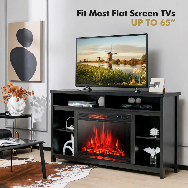 Black Fireplace TV Stand for TVs up to 65 Inches   Transitional   Entertainment Centers And Tv Stands   by Miron Demid LLC  Houzz