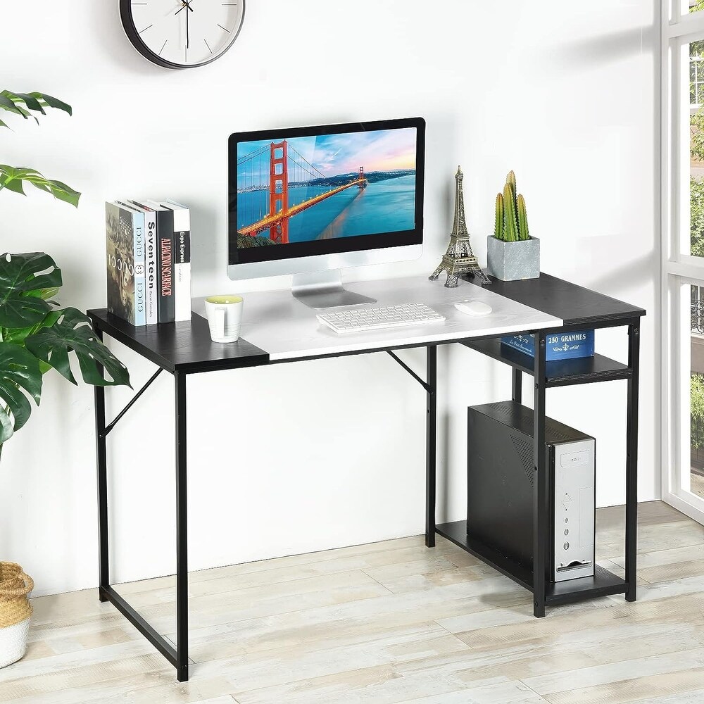 47.2 inch Home Office Study Writing Table with Storage Shelves Space Saving  Modern Simple Style PC Metal Frame Computer Desk