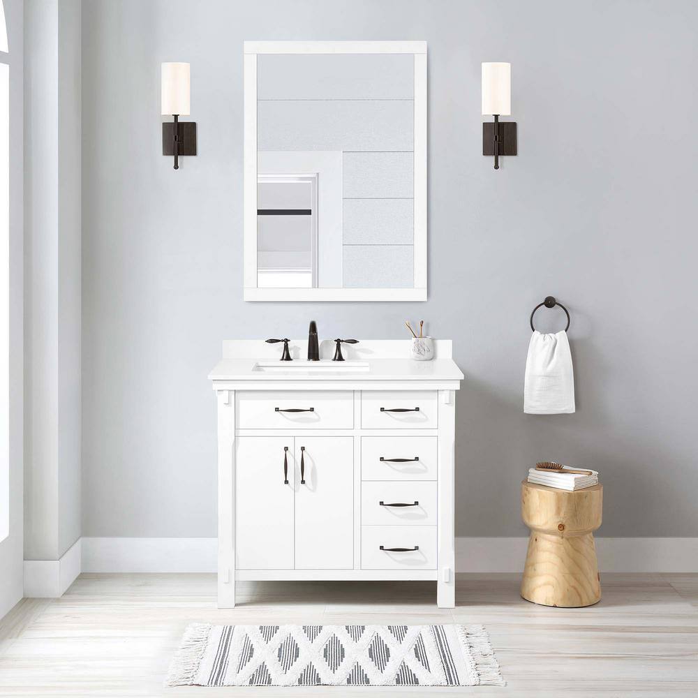 Home Decorators Collection Bellington 36 in. W x 22 in. D x 34.5 in. H Bath Vanity in White with White Engineered Stone Top Bellington 36W