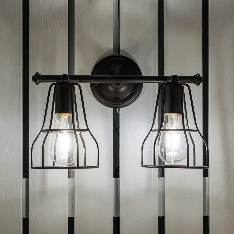 Clybourn Adjustable Wire Cage Bathroom Wall Fixture   Industrial   Outdoor Wall Lights And Sconces   by Vaxcel  Houzz