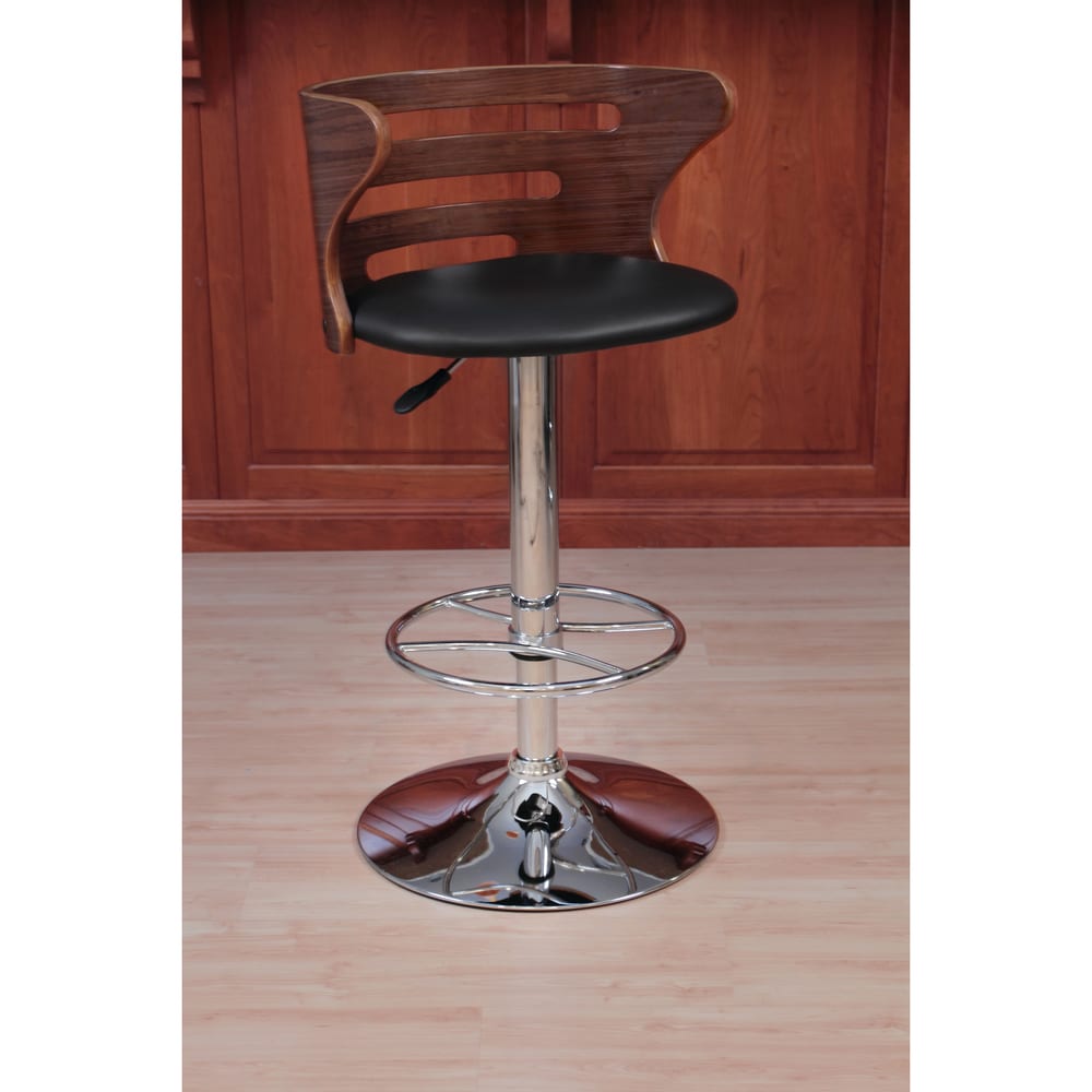 Carson Carrington Cranagh Mid Century Modern Walnut Faux Leather Adjustable Barstool   N/A