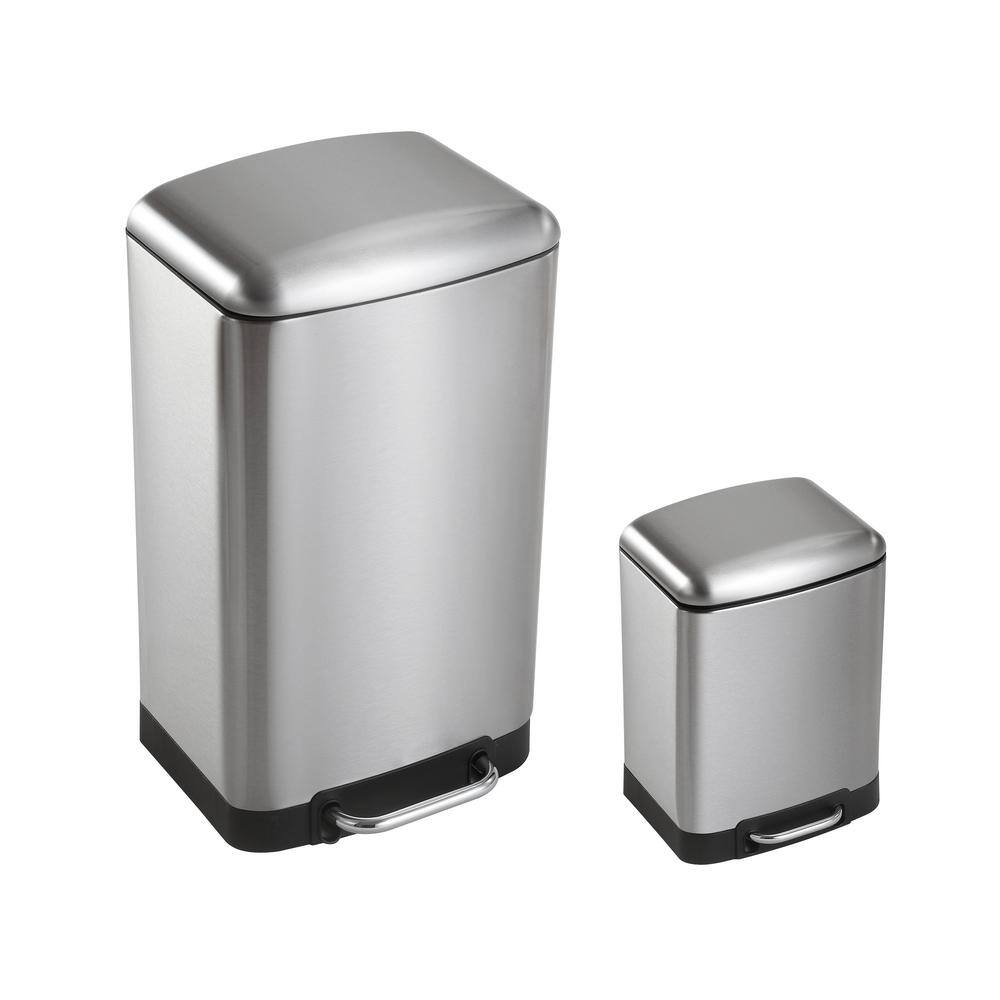 happimess Ashley 8 Gal. Rectangular Stinless Steel Trash Can with Soft-Close Lid and Mini Trash Can HPM1008A