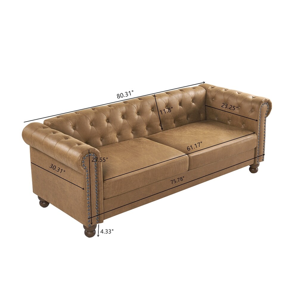 80 inch Tufted Fabric/Leather Chesterfield Sofa