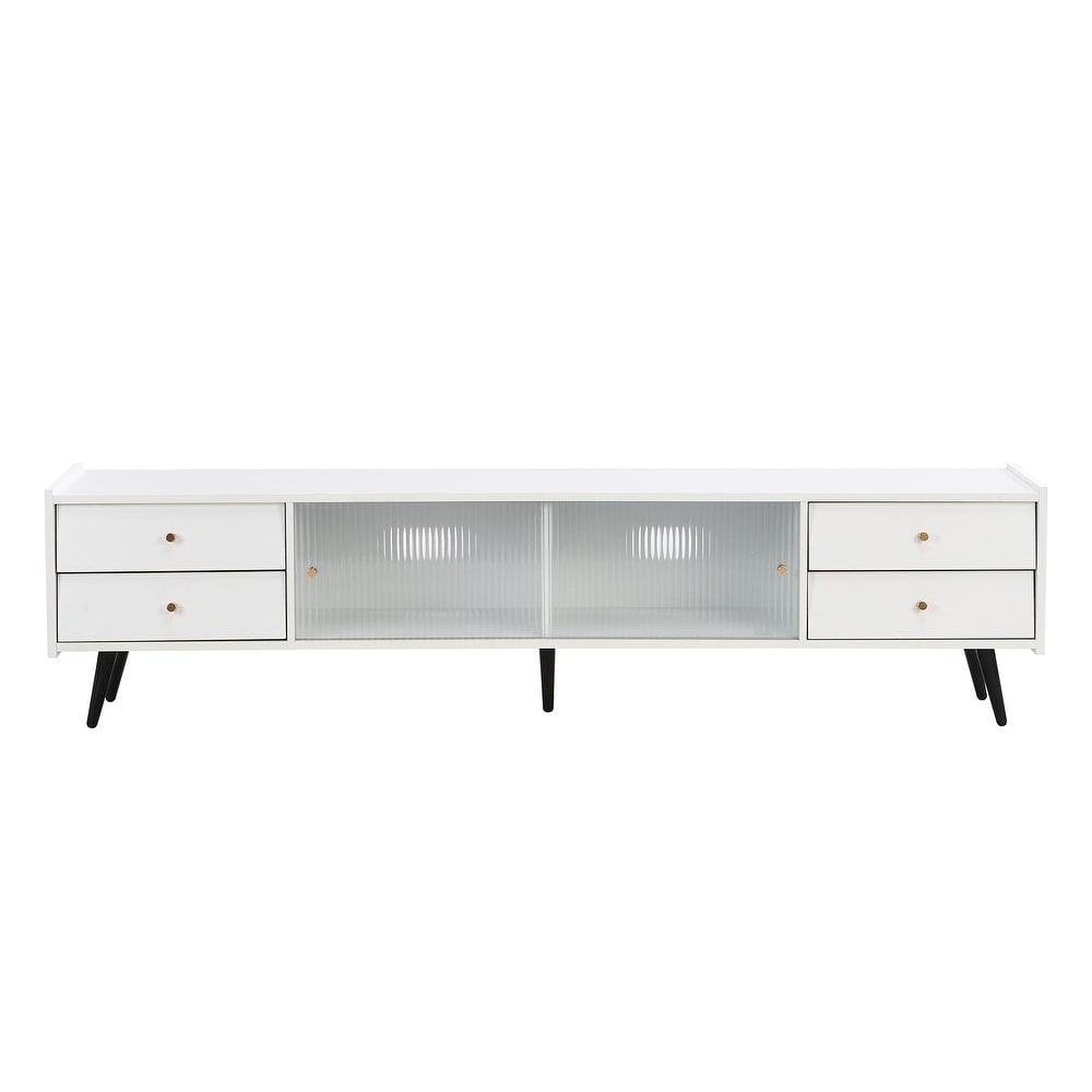 TV Stand with Sliding Fluted Glass Doors  Slanted Drawers Media Console for TVs Up to 70\