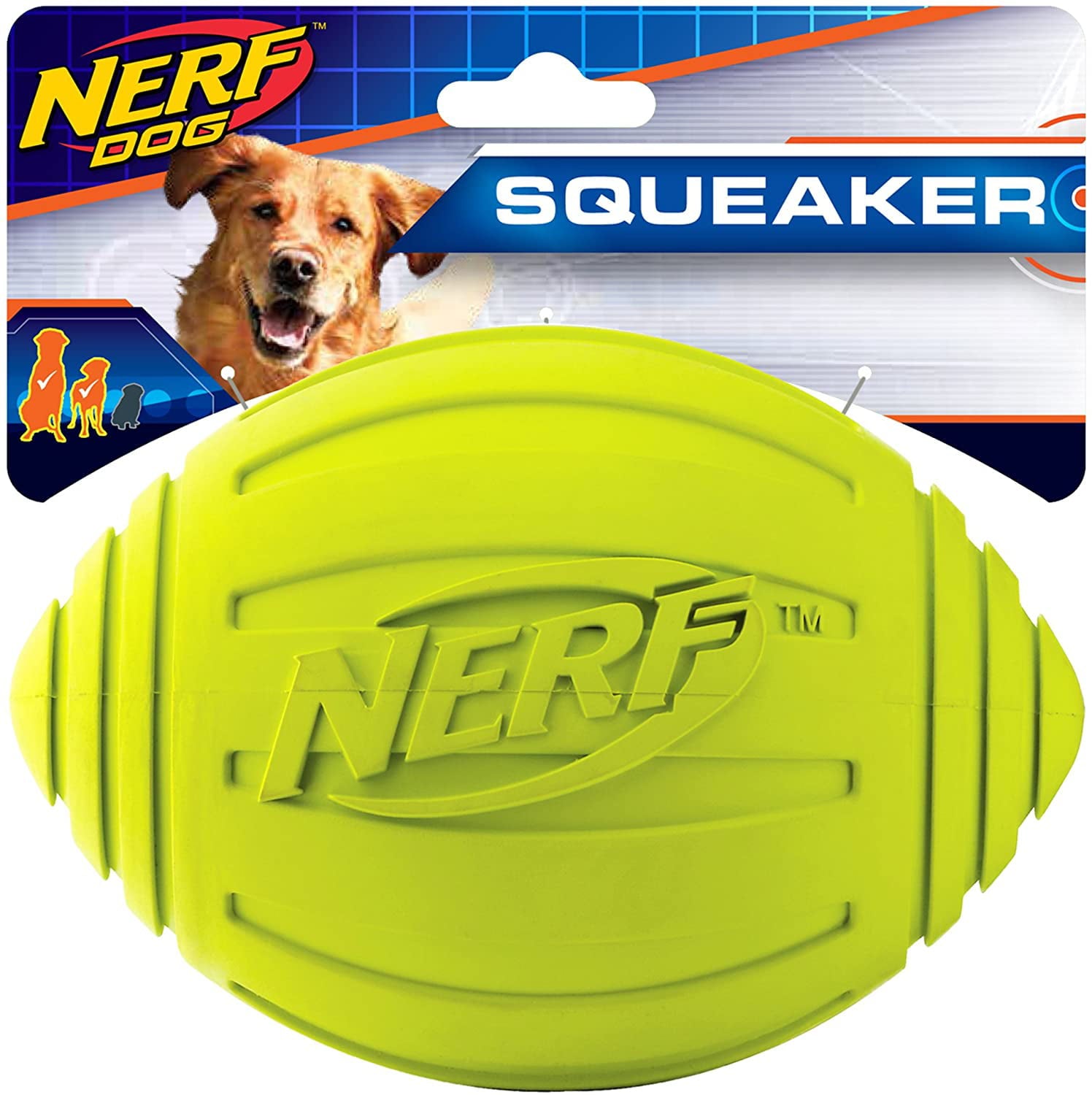 NERF Dog 7 inch Ridged Squeaker Football Dog Toy