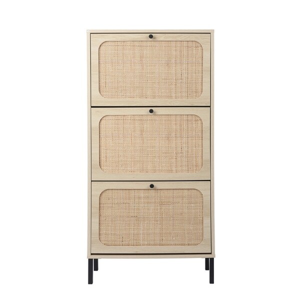 Natural Rattan 2-Drawer/3-Drawer/4-Drawer Shoe Cabinet Double Layer Shoe Rack - - 35547513