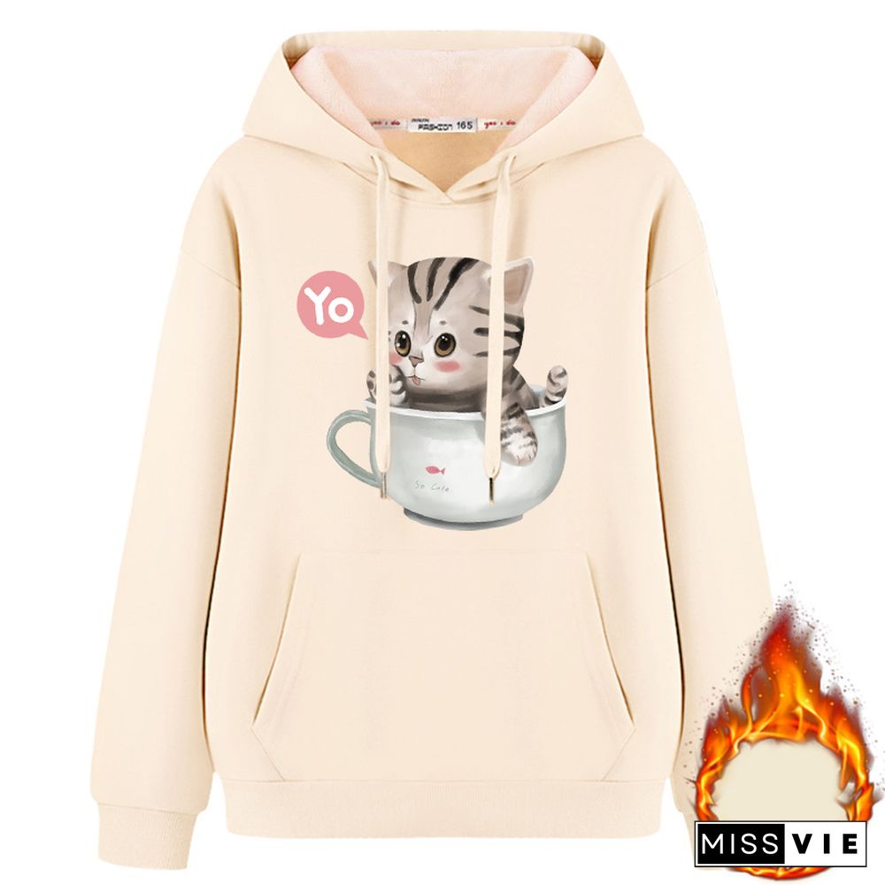 Kitty Cup Print Hoodie