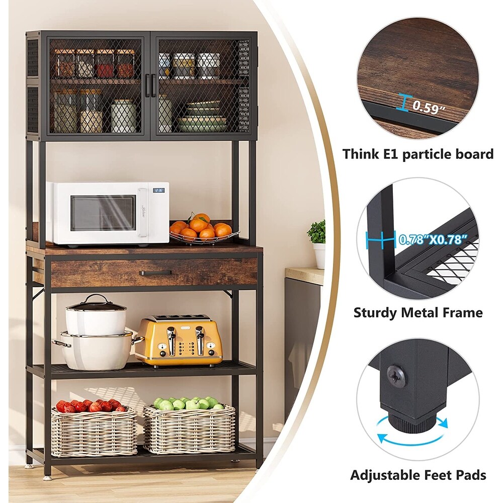 Kitchen Bakers Rack with 2 Drawers  Kitchen Storage Shelf Organizer Rack  Utility Storage Shelf Microwave Oven Stand