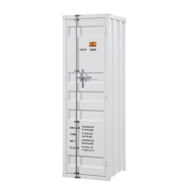 Industrial Metal Cargo Wardrobe with 1 Metal Shelves， Top w/Hanging Clothes Rod， White - - 37891383