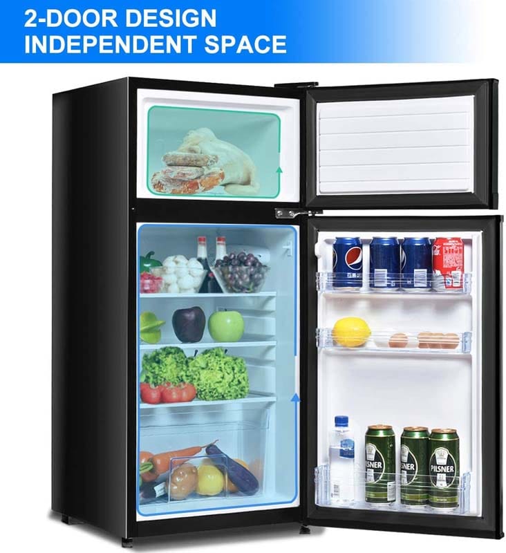 3.4 Cu.Ft Classic Compact Refrigerator 2-Door Cold-rolled Sheet Freezer with Removable Glass Shelves