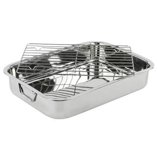 LEXI HOME 16 in. Classic Stainless Steel Roasting Pan with Roasting Rack LB5501