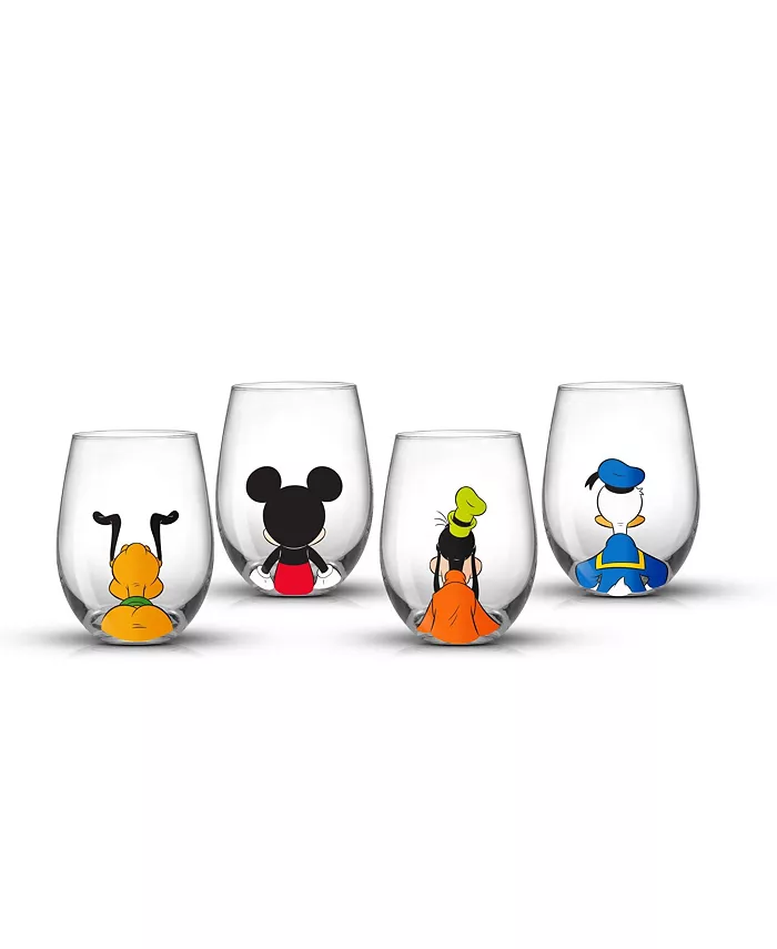 JoyJolt Disney Mickey Mouse Pals Looking Back Wine Glasses Set of 4