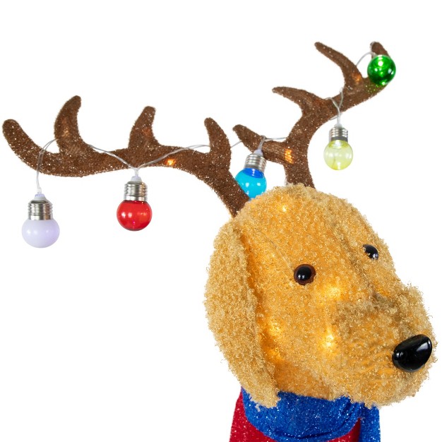 Led Lighted Dog Wearing Antlers Christmas Outdoor Yard Decoration