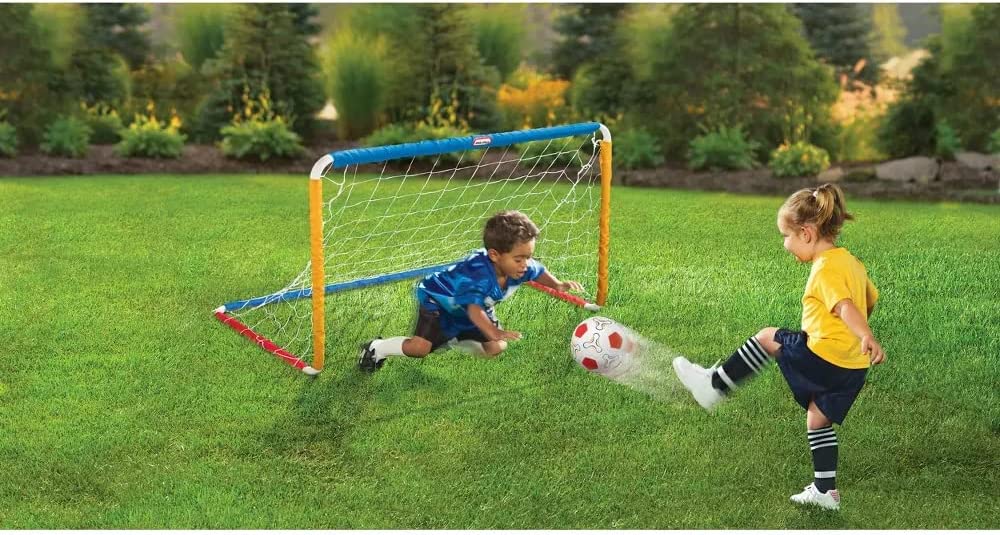 Easy Score Soccer Set Game Outdoor Toys for Backyard Fun Summer Play - Goal with Net， Ball， and Pump Included - Lawn Activities for Kids， Toddlers， Boys Girls Ages 2+